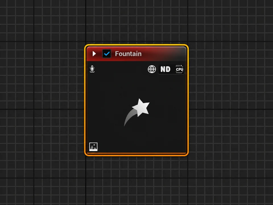 A red-header Fountain lightweight emitter node in the Niagara editor.